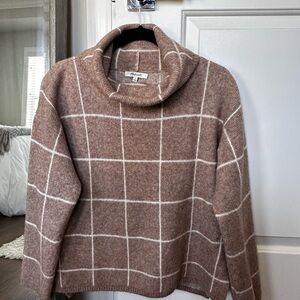 Madewell Brown Windowpane Cowl Neck Sweater
